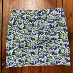 Talbots A-LINE STRETCH SKIRT FLOWER PRINT Size 16 Green Blue Pink Casual Spring